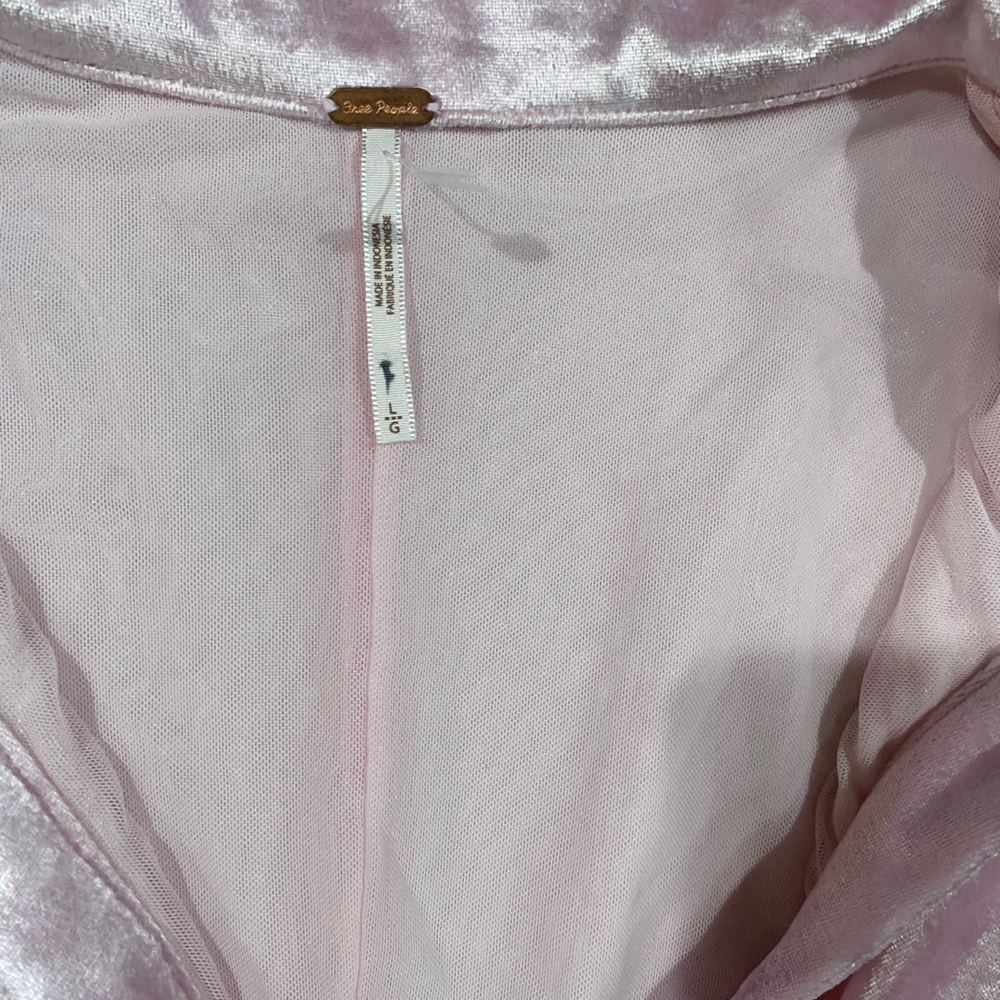 Free People Shayla Pink Ruched‎ Button-Up Dress Long Sleeve Velvet - Picture 6 of 7